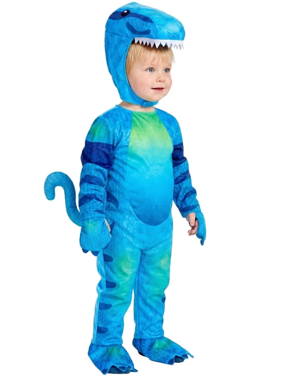 Toddler Blue Dinosaur Costume, Kids T-Rex Dress Up Halloween Dino Jumpsuit 2T-6Y