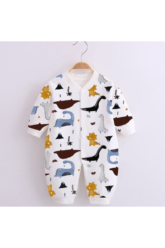 Toddler Bodysuit Organic Cotton Long Sleeves Buttons Front Bubble Romper with Cute Print One Piece Baby Outfit Unisex 0-12 Months