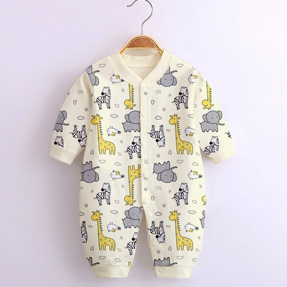 Toddler Bodysuit Organic Cotton Long Sleeves Buttons Front Bubble Romper with Cute Print One Piece Baby Outfit Unisex 0-12 Months