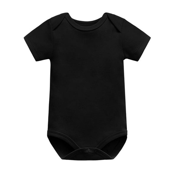 Toddler Bodysuits, Unisex Baby Cotton Crew Neck Short Sleeve Bodysuits, Solid Casual Loose Snap Closure Boys Girls Romper Black 0-3 Months