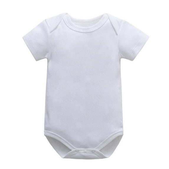 Toddler Bodysuits, Unisex Baby Cotton Crew Neck Short Sleeve Bodysuits, Solid Casual Loose Snap Closure Boys Girls Romper White 9-12 Months
