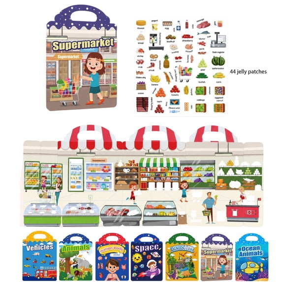 Toddler Books Travel Toys Stickers for Kids Busy Book for Toddlers 1-3 Sticker Book Stickers for Toddlers 2-4 Years Jelly Scene Toy,G