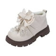 thumbnail image 1 of Toddler Booties Kids Lined Bow Princess Leather Short Boots Windproof Girls Ankle Boots White 7 Y-8 Y, 1 of 7