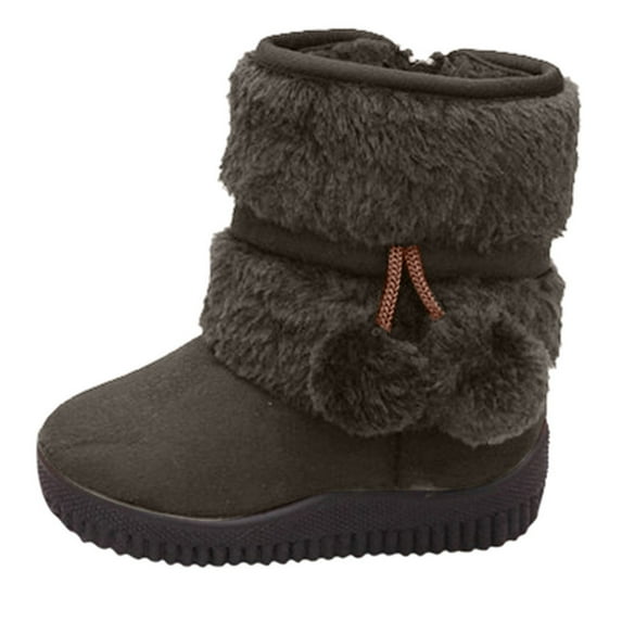 Toddler Boots, Baby Girls Winter Boots, Fashion Lightweight Warm Lined Snow Boot with Side Zipper Non Slip Kids Outdoor Shoes Coffee 22