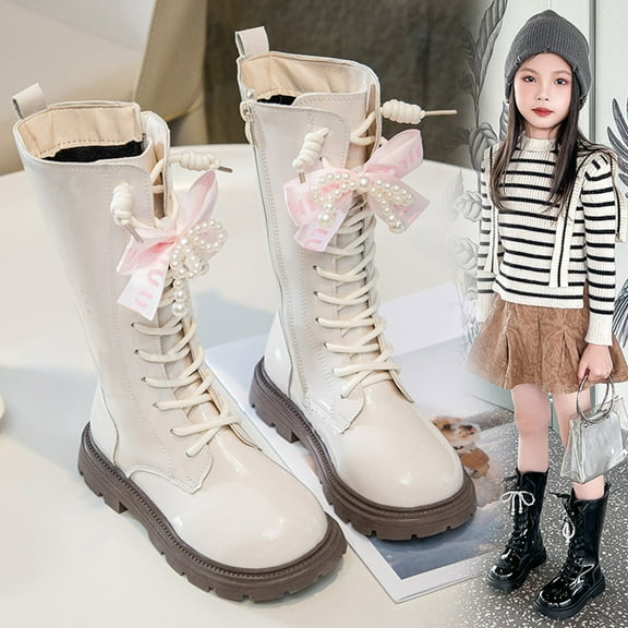 Toddler Boots,Flat Boots Fashionable Comfortable Soft Sole Leather Childrens Boots for Daily Wear,Girls Boots,Z04 White,9.5-10 Years