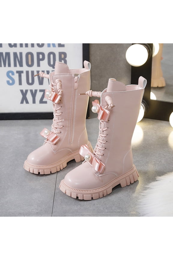 Toddler Boots Girl,Children Boots Winter Style Velvet for Kids High Leather Design Boots for Fashion,High Knee Boots,05 Pink,10.5-11Years