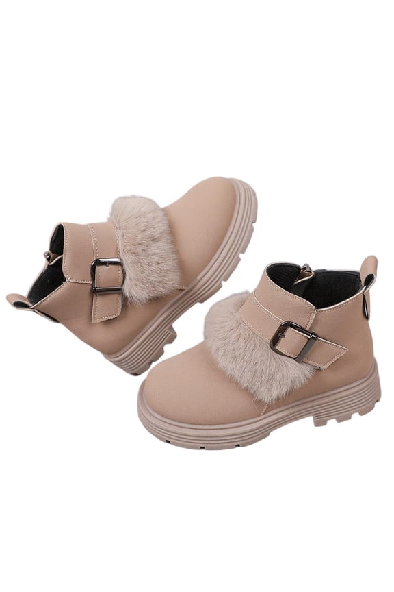 Toddler Boots Girl Girls Ankle Boots Warm Side Zipper Low Heel Short Booties Winter Snow for Toddler, Brown