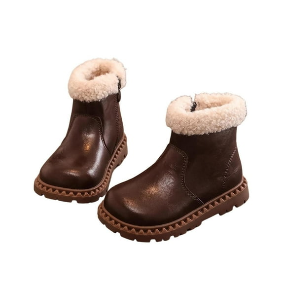 Toddler Boots Girls Autumn Winter Thick Soles Non Warm Comfortable Solid Furry Shoes for Cold Weather, Brown