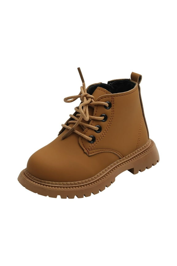 Toddler Boots Girls Boys Side Zipper Lace Up Dress Combat Boots for Toddler/Little Kid/Big Kid Yellow 18-24 Months