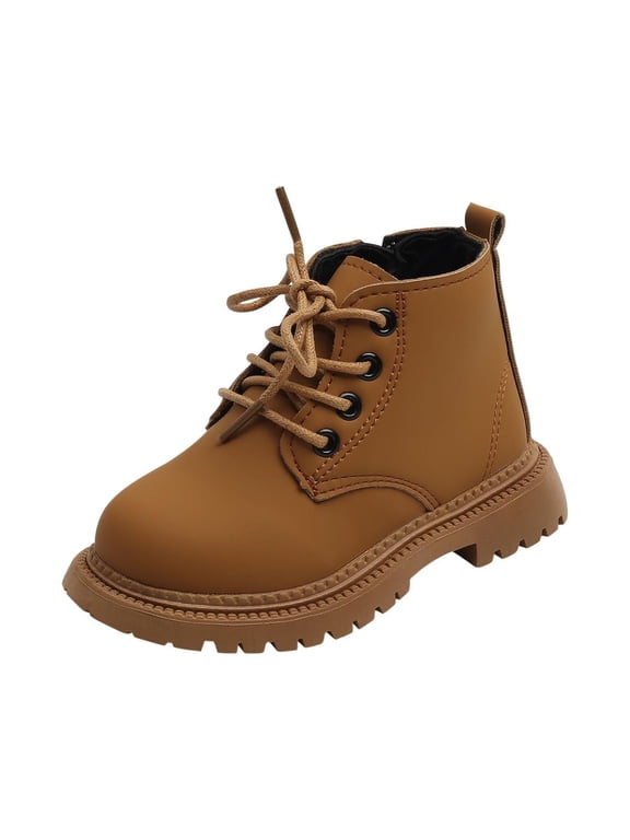 Toddler Boots Girls Boys Side Zipper Lace Up Dress Combat Boots for Toddler/Little Kid/Big Kid Yellow 2-3 Years