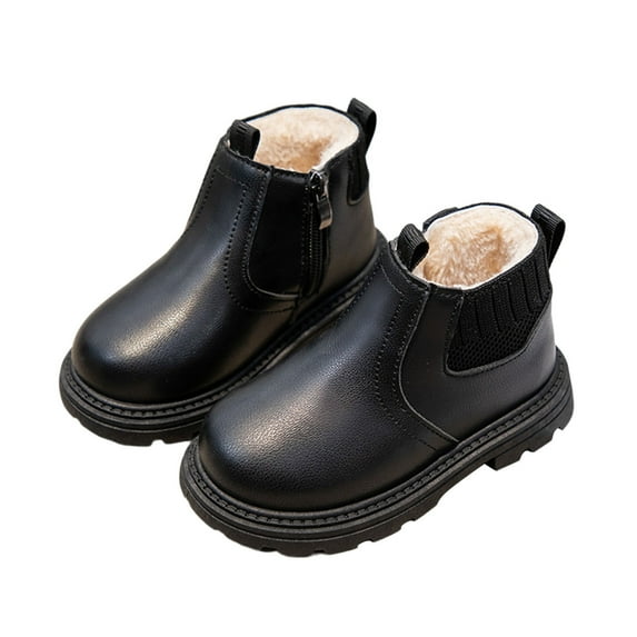 Toddler Boots,Kids Sports Boots Flat Thick Sole PU Upper Comfort Easy Wear Footwear,Kids Snow Boots,Z04 Black,2-2.5 Years