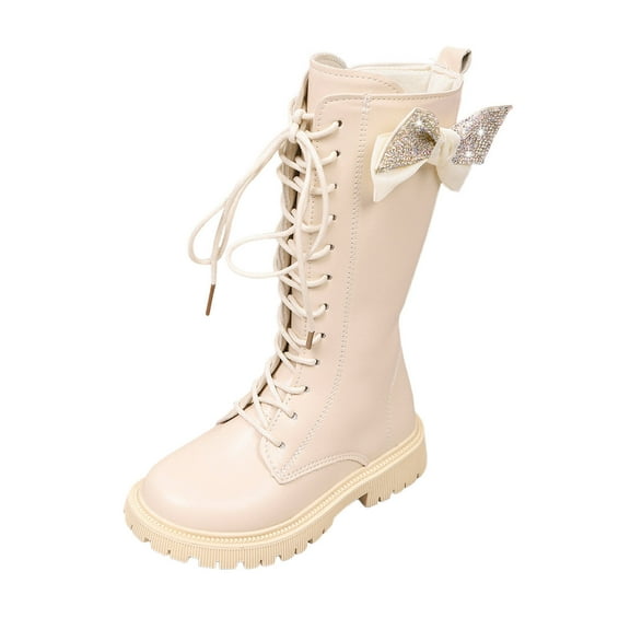 Toddler Boots,Leather Boots Fashionable Flat Comfortable Soft Sole Childrens Footwear Boots for Play,Girls Boots,Z06 White,8-9 Years