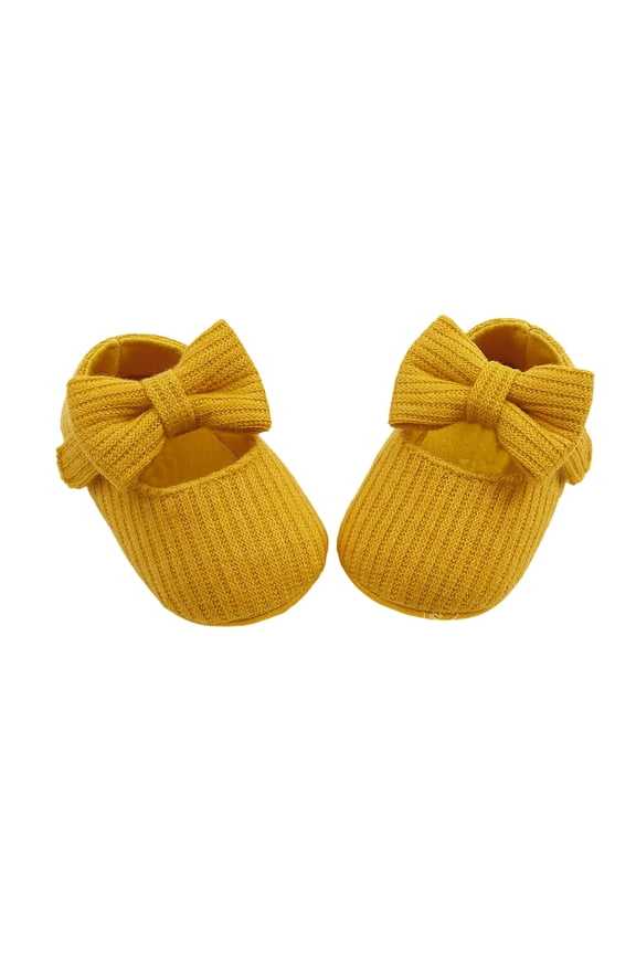 Toddler Boots Soft Yarn Knit Baby Girls First Walking Shoes Bow Design Flexible Sole Prewalker Booties Cozy Crib Shoes for Toddlers Kids Boots Girls Yellow 6 Months-12 Months