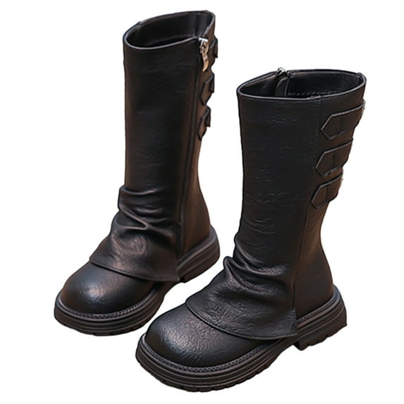 Toddler Boots,Stylish Girls Leather Ankle Boots With Side Zipper Comfortable School Shoes,Girl Boots,7.5-8 Years,Black