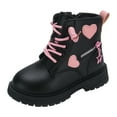thumbnail image 1 of Toddler Boots Winter Leather Lace Up Stylish Heart Color Matching Side Zipper Boots Toddler Snow Boots Black 7 Years-8 Years, 1 of 7