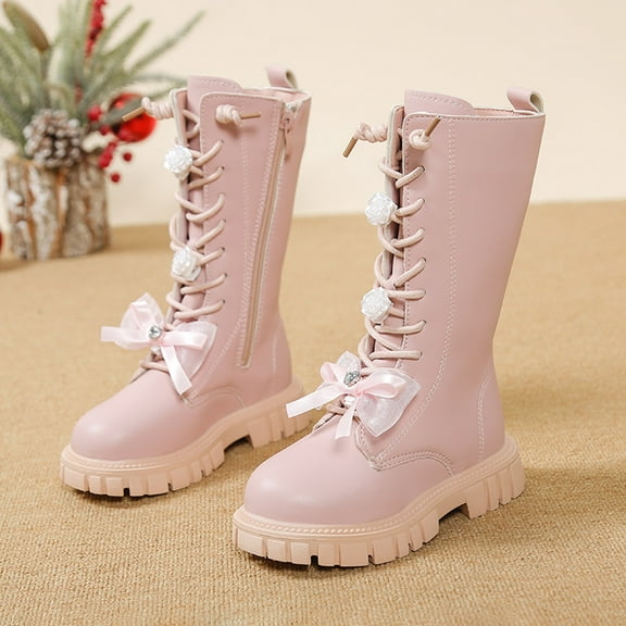 Toddler Boots for Girls,Children Casual Boots Fashion Autumn for Girls Flat Comfortable PU Boots for School,Dark Brown Booties,04 Pink,6-7 Years