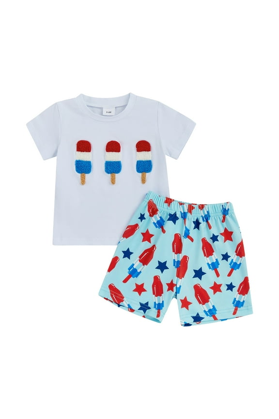 Toddler Boy 4th of July Outfit 4th of July Shorts Set Short Sleeve Bodysuit + Stars Stripe Short American Flag Summer Outfits,White