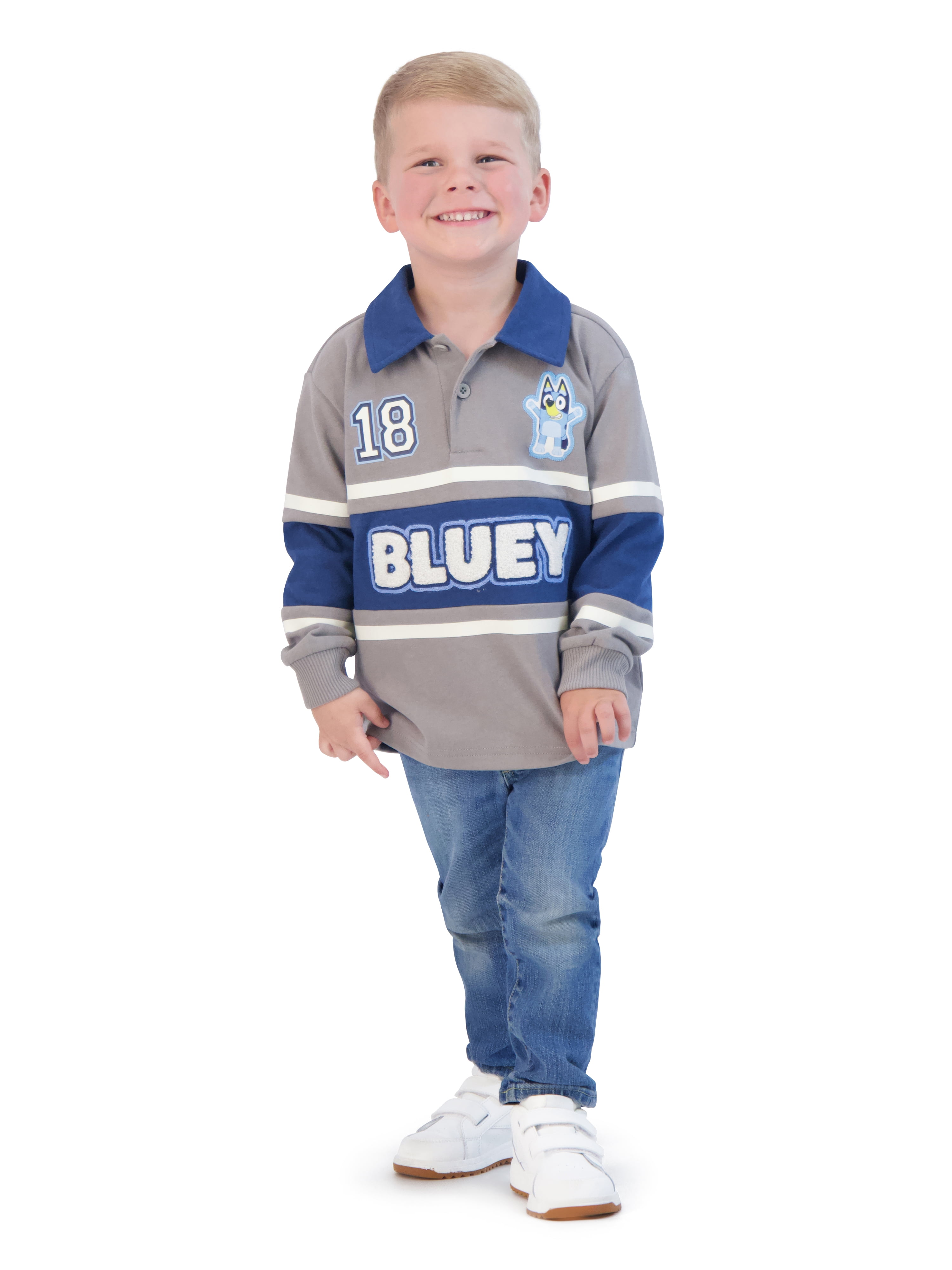 Toddler Boy Bluey Long Sleeve Polo Shirt, Sizes 12 Months - 5T