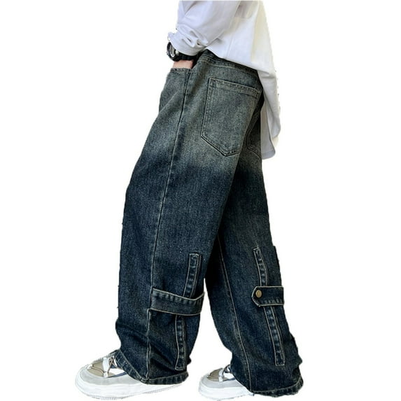 Toddler Boy Cargo Jeans 5-6 Years Y2k Cargo Baggy Jeans with Packets Tactical Pants Straight Pants Outdoor Pants Kids Casual Pants Loose Sweatpants Trousers Fashion Y2k Pants (Dark Blue)