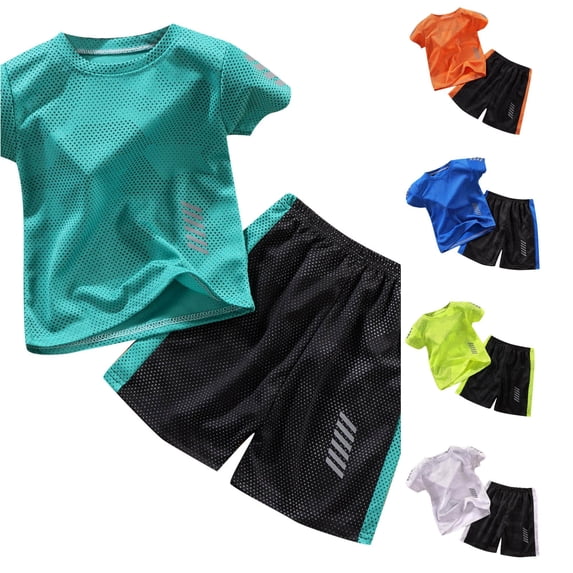 Toddler Boy Casual Clothing Set Quick Drying Tracksuit 2 Piece Basketball Tops and Mesh Shorts Set Size 2-3T ,Green