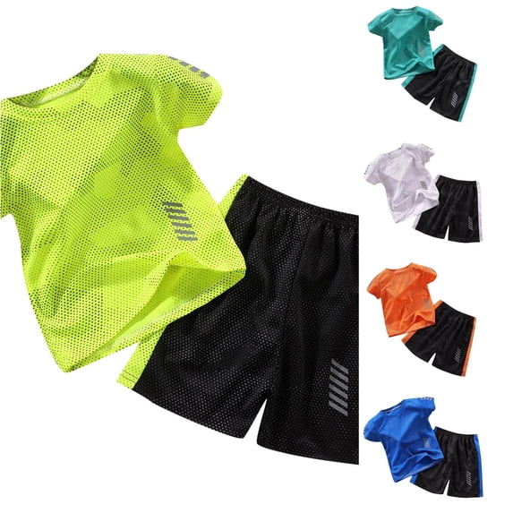 Toddler Boy Casual Clothing Set Quick Drying Tracksuit 2 Piece Basketball Tops and Mesh Shorts Set Size 2-3T ,Yellow