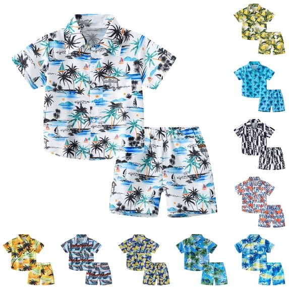 Toddler Boy Casual Clothing Set Short Sleeve Hawaii Beach Holiday Floral Shirts T Shirt and Shorts Outfits Sets Size 2-3T ,White