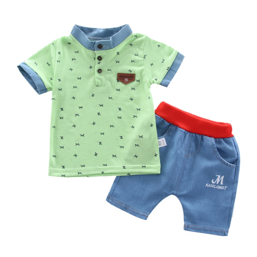 Boys Trendy Graphic Summer Set – Cartoon Print T-Shirt & Casual Shorts Outfit