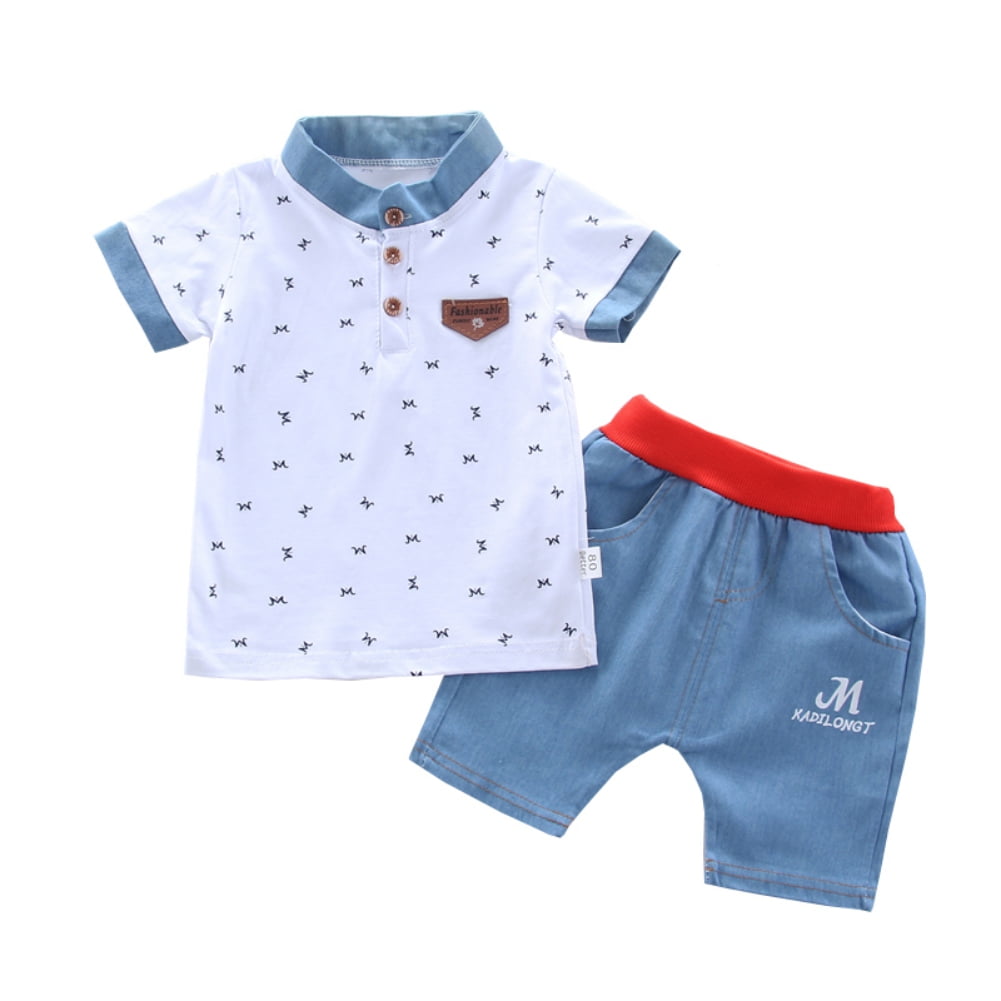 Toddler Boy Casual Outfits Cartoon Print Short T-shirt Top and Shorts ...