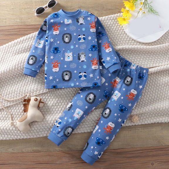 Toddler Boy Clothes 18-24 Months Unisex 2 Piece 𝗣ajamas Soft Cotton 𝗦leepwear Crewneck Pullover Tops Long Pants Sets Matching Clothes