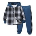 thumbnail image 1 of Toddler Boy Clothes 2-7 Years Plaid Hoodie Sweatsuit Outfits Kids Flannel Shirt Top Pants Set Two-piece Outfits (5t-6t, Blue), 1 of 6