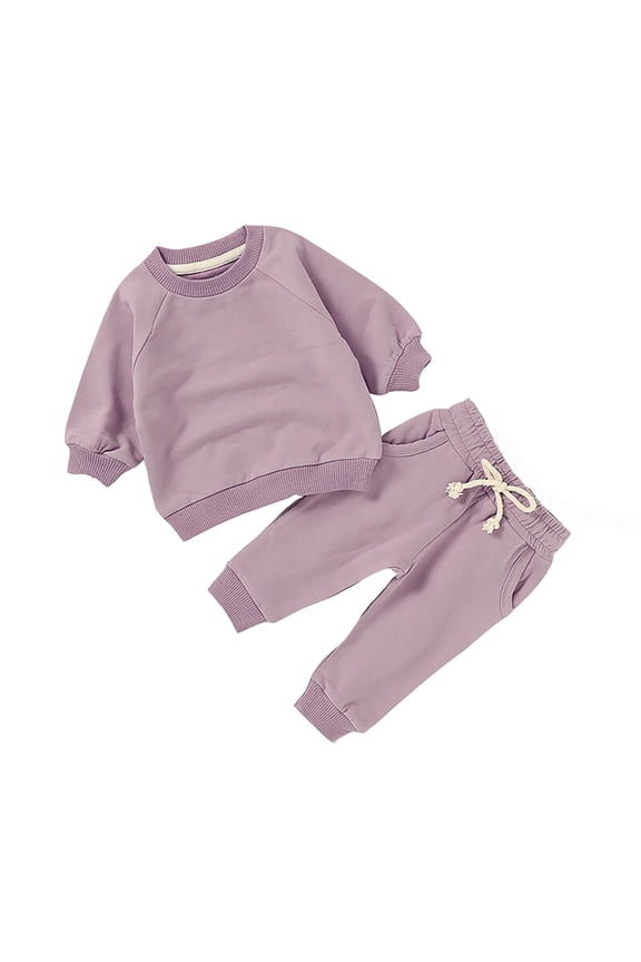 Toddler Boy Clothes 3T Children's Solid Color Long Sleeved Crew Neck Casual Hoodie Pant Suit Fall Winter Clothes Set 12-18 Months