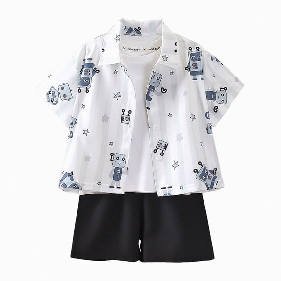 Toddler Boy Clothes 3t 4t Cartoon Cotton Summer Short Sleeve T-Shirt Tops Shorts Clothes Sets Cool Short Sets 6-12 Months 12-24 Months 5t 6t 7t Children,Elastic 3-4 Years