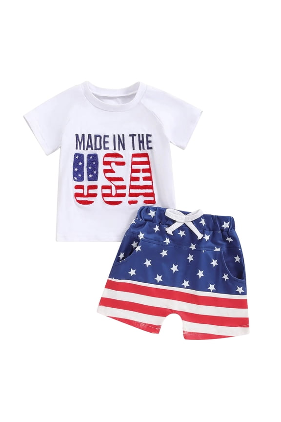 Toddler Boy Clothes 4th of July Outfit 0 6 12 18 24 Months 2T 3T Short Sleeve T-shirt Top+American Flag Shorts Boy Independence Day Clothes