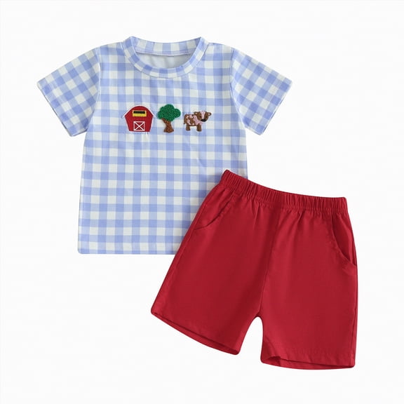 Toddler Boy Clothes Baby Boys Summer Kids Cotton Elastic Short-sleeved Beach 6 12 18 24Months 2T 3T T Shirts and Shorts Hoodie Sweatshirt Tops 2-Piece Set
