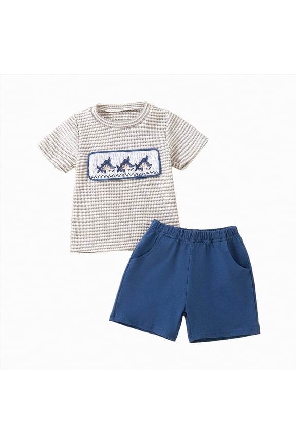 Toddler Boy Clothes Baby Boys Summer Outfits Kids Cartoon Printed Sleeveless Beach 6M 12M 18M 24M 3T 4T Pants Set T shirt Tops+Elastic Waist Shorts 2-Piece