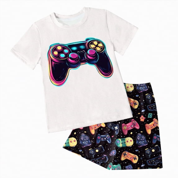 Toddler Boy Clothes Boys Summer Kids Cotton Elastic Printed Short Sleeved Beach 6M 12M 18M 24M 3T 4T Tee & Shorts Set Boys' Clothing Sets 2-Piece