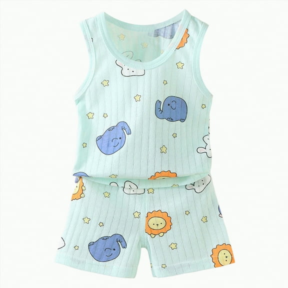 Toddler Boy Clothes Boys Summer Outfits Kids Spring Cotton Solid Printed Sleeveless Sports 3 6 12 18 24 Months 3T Shirts Shorts Set Boys' Clothing Sets 2-Piece