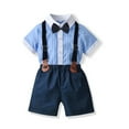 thumbnail image 1 of Toddler Boy Clothes Gentleman Suits Short Pants Set Short Sleeve Romper Shirt+Suspender Pants+Bow Tie Outfits,4-Piece,Size 3 Years-4 Years, 1 of 8