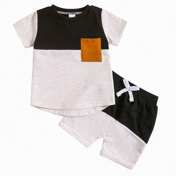Toddler Boy Clothes Kids Boys Summer Cotton Solid Short-sleeved Sports 0 6 12 18 24 Months 2T 3T Pajamas Tops Sweat Outfit 2-Piece Set