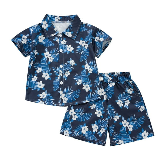 XUNKUSGA Toddler Boy Clothes Kids Hawaiian Outfit 2Pcs Set Summer Beach Button-Down Shirt Top + Shorts Sets for Kids 1-7 Years