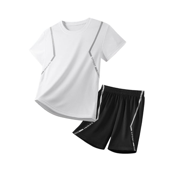 Toddler Boy Clothes Kids Summer Sleeveless T-Shirt and Elastic Shorts Cartoon Print Outfit 2 Piece Sweatsuit Set Short Sets Set Dailywear Set (3-4 Years,White) Boy Summer Sleeveless Tank Tops Set