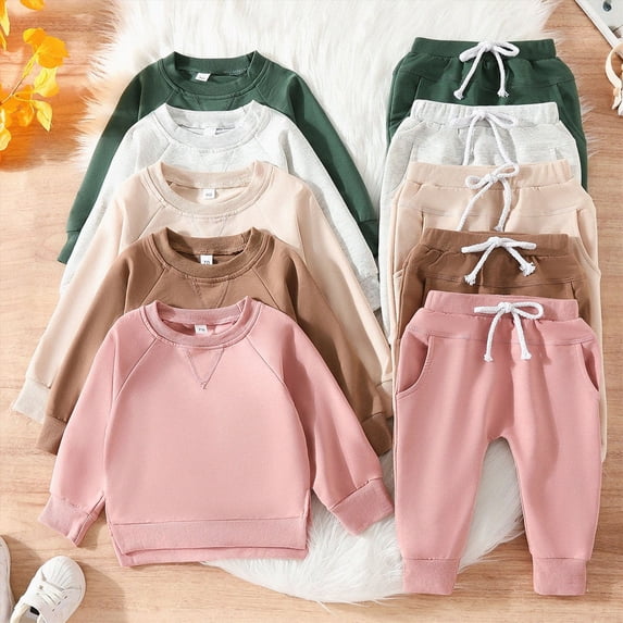 Toddler Boy Clothes Long Sleeve Color Block Pullover Tops+ Sweatpants Fall Winter Outfits Sets 6-12 Months 12-24 Months 2T 3T 4T 5T 6T 7T 8T 9T Children Beige 24-36 Months