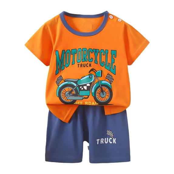 Toddler Boy Clothes Outfits Cartoon Print Tee + Shorts 2 Pieces Summer Shorts Set,Orange
