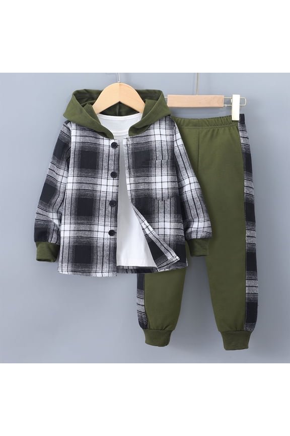Toddler Boy Clothes Sets Boys 2PC Pants Set Plaid Flannel Hoodies Sweatshirt Button Down Jacket and Cargo Sweatpants Sets Sweatsuit 3-7Y