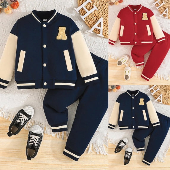 Toddler Boy Clothes Sets Long Sleeve Round Neck Sweatshirts Casual Pants Sets Fall Winter Outfits for Boy(Red,2-3 Years)