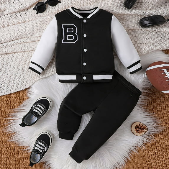 Toddler Boy Clothes Sets Toddler Kids Contrast Color Athletic Tracksuit Long Sleeve Button-down Hoodie Sweatshirts with Sweatpants Sets