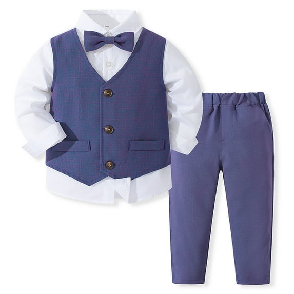 Toddler Boy Clothes Suit Bowtie Dress Shirt Vest Pants Children's Day Outfit Baby Boy New Born Clothes Baby Boy 18-24 Months
