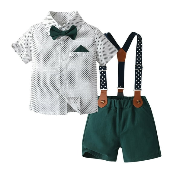 Toddler Boy Clothes Suit Button Down Shirt Suspenders Pants Baby Boy Easter Outfit Boys Dress Clothes 3-4 Years
