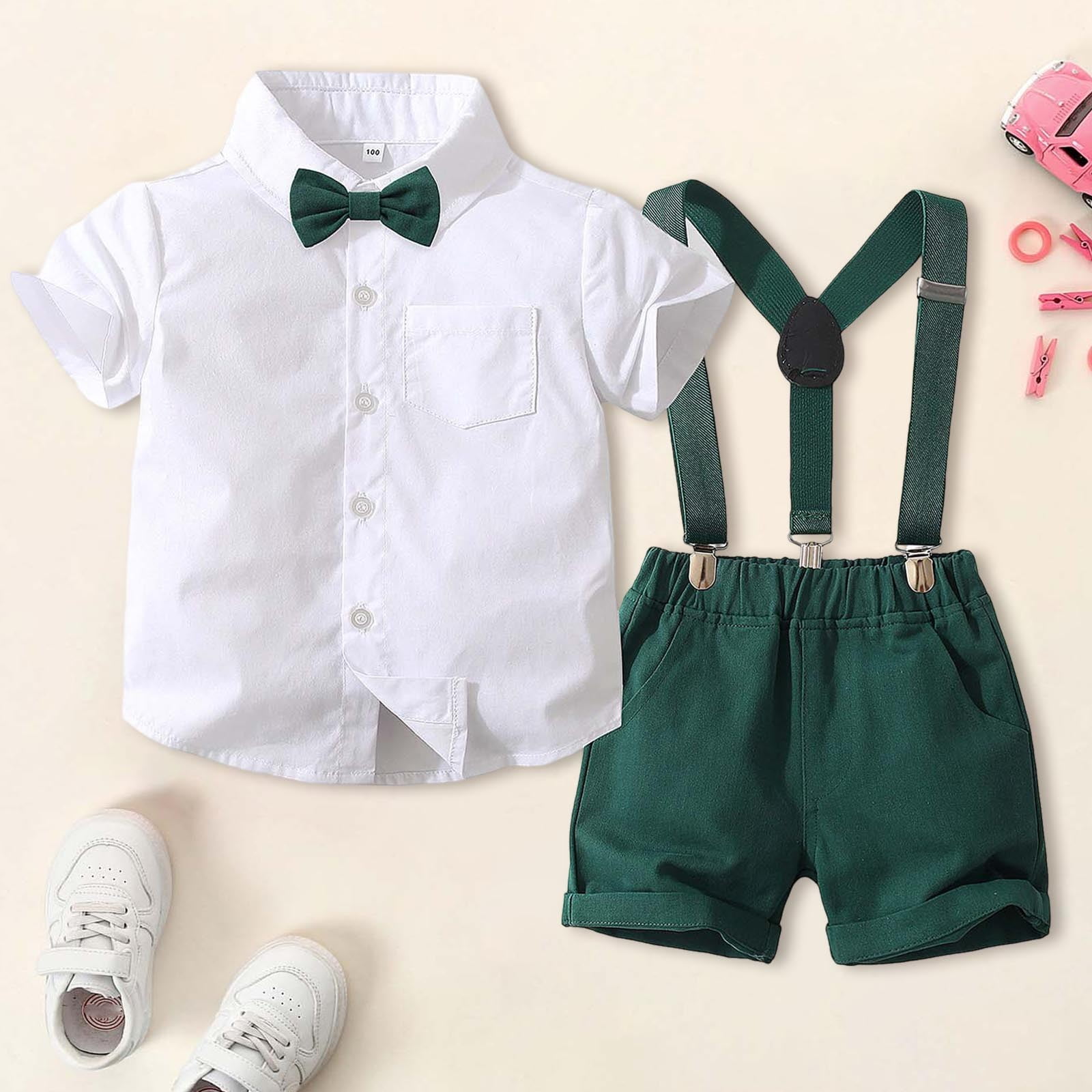 Toddler Boy Clothes Suit Bowtie Dress Shirt Suspender Pants Easter Dress Boy Clothes 2-3 Years