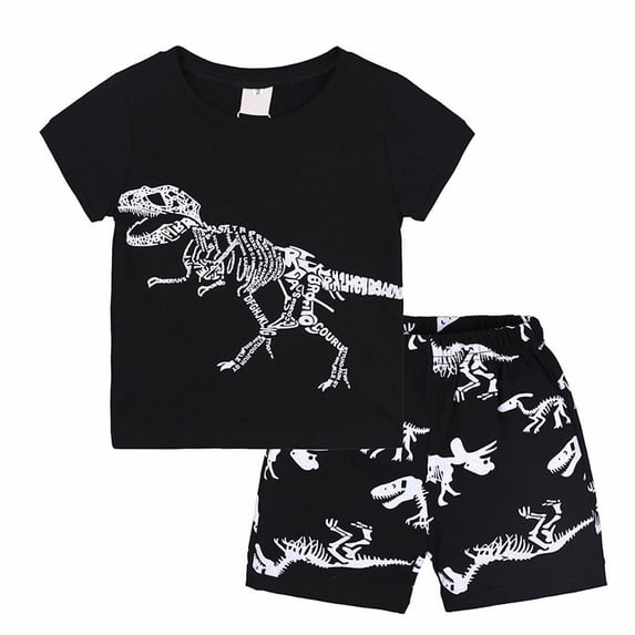 Toddler Boy Clothes Summer Cartoon Dinosaur Print Short Sleeved Shorts Casual T Shirt Set Activewear Set,2-Piece,Size 4 Years-5 Years